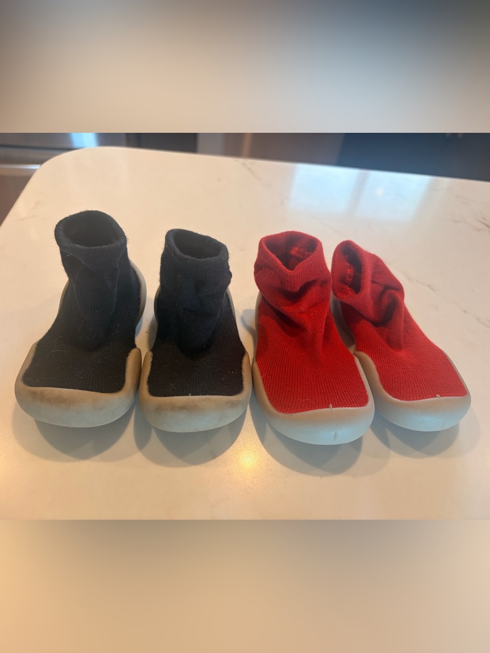 SET OF 2 Toddler Sock-Style Flex Shoes in Red and Black. Size 4 and 5